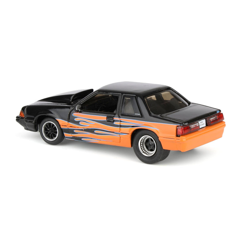 1/64 1990 Ford Mustang LX, Orange with Black Flames, Rick's Auto Sales Series 2 by GreenLight Collectibles
