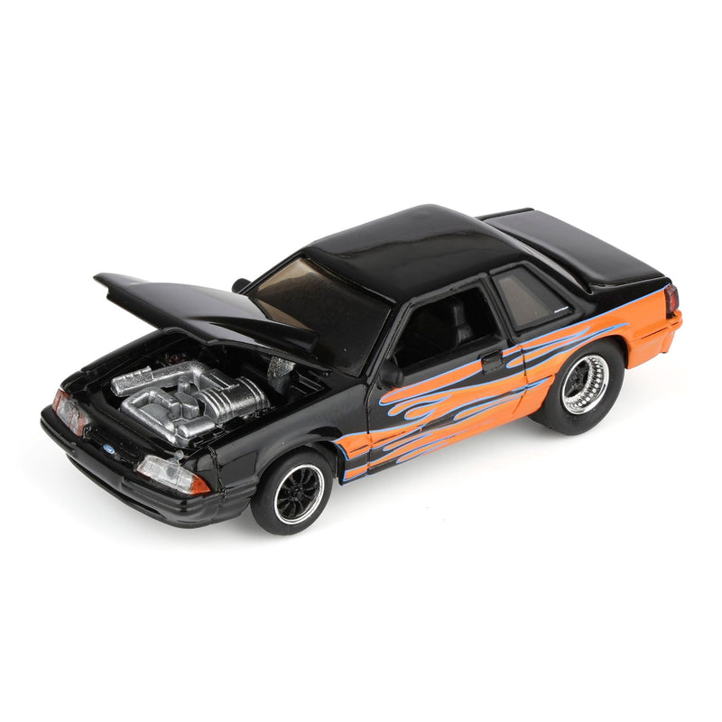 1/64 1990 Ford Mustang LX, Orange with Black Flames, Rick's Auto Sales Series 2 by GreenLight Collectibles