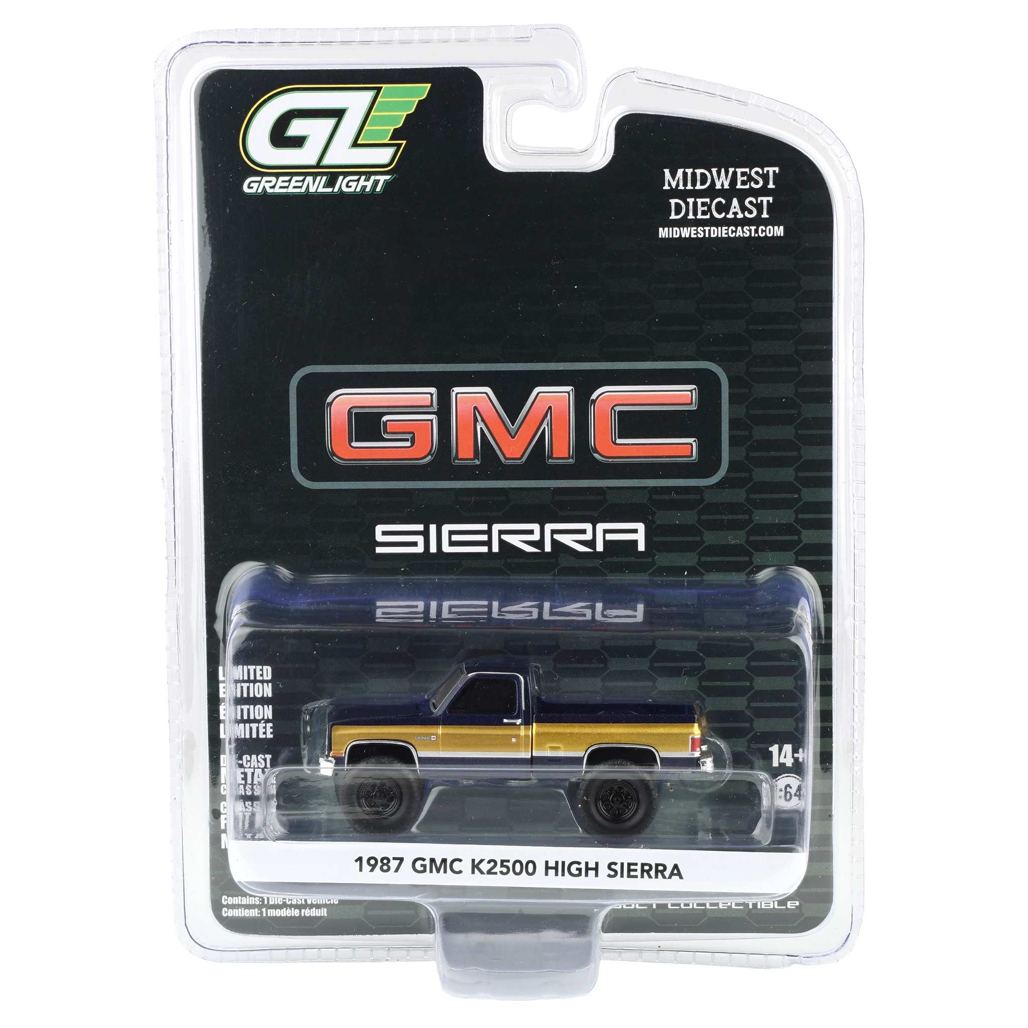 1/64 Lifted 1987 GMC K2500 High Sierra Pickup Truck, Stone Blue