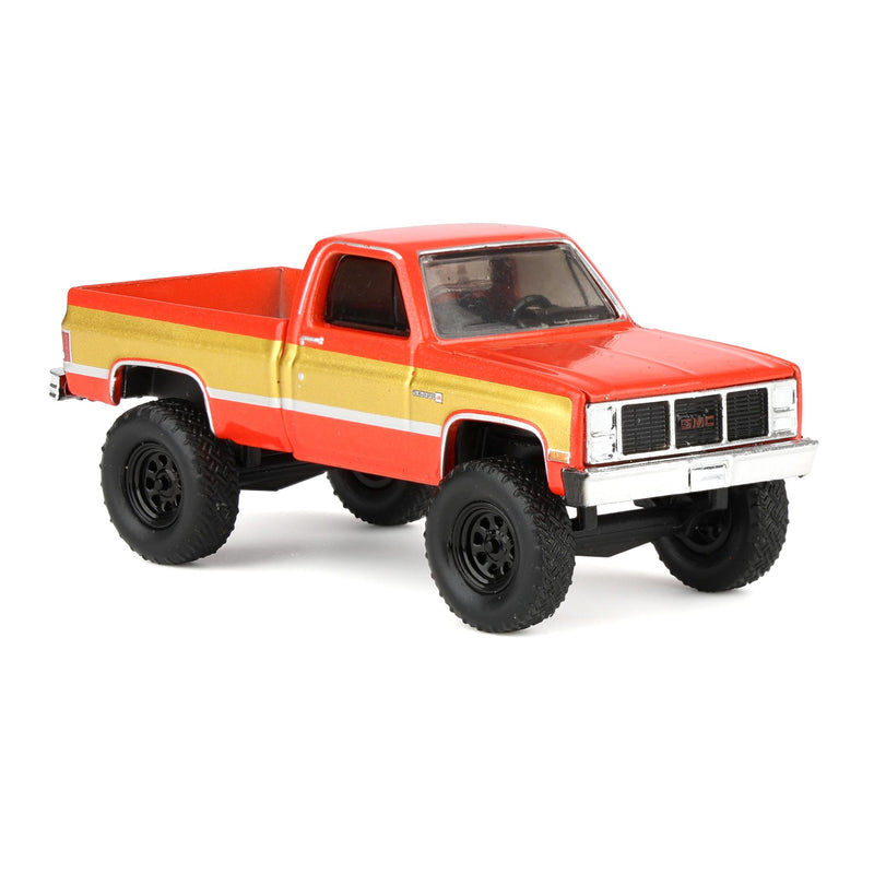 1/64 Lifted 1987 GMC K2500 High Sierra Pickup Truck, Volcanic Red & Gold Dealer Exclusive by GreenLight Collectibles