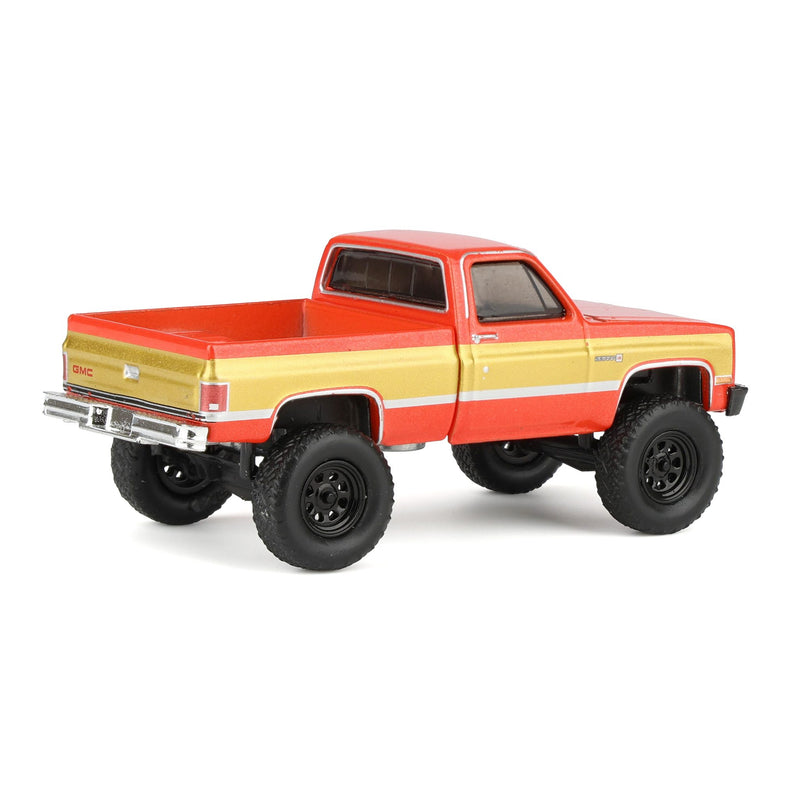 1/64 Lifted 1987 GMC K2500 High Sierra Pickup Truck, Volcanic Red & Gold Dealer Exclusive by GreenLight Collectibles