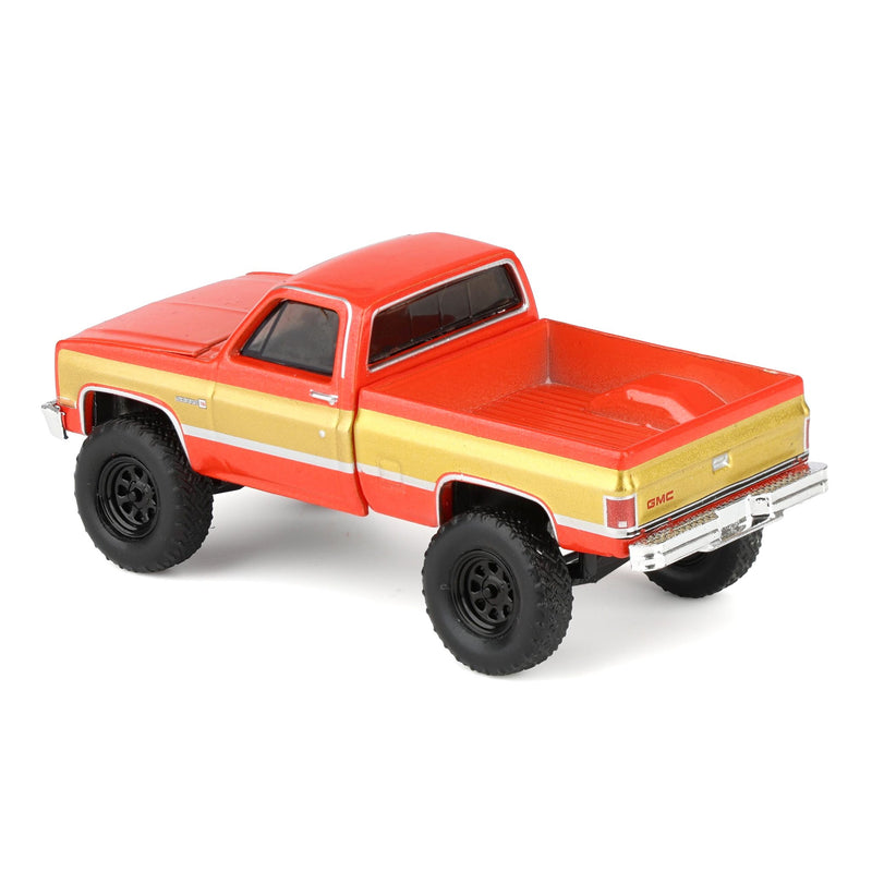 1/64 Lifted 1987 GMC K2500 High Sierra Pickup Truck, Volcanic Red & Gold Dealer Exclusive by GreenLight Collectibles