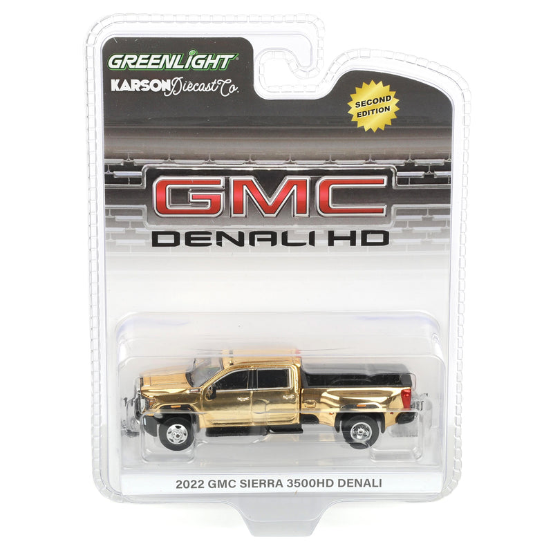 Gold Chrome Chase Unit ~ 1/64 2022 GMC Sierra 3500 Denali Dually Pickup Truck by GreenLight Collectibles