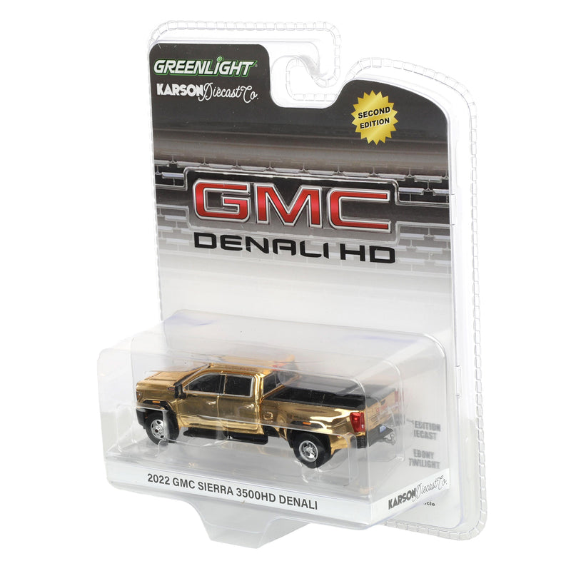 Gold Chrome Chase Unit ~ 1/64 2022 GMC Sierra 3500 Denali Dually Pickup Truck by GreenLight Collectibles