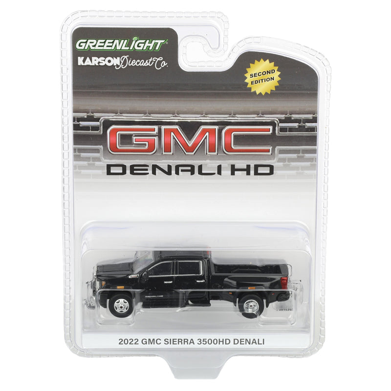 1/64 2022 GMC Sierra 3500 Denali Dually Pickup Truck, Ebony Twilight Metallic by GreenLight Collectibles