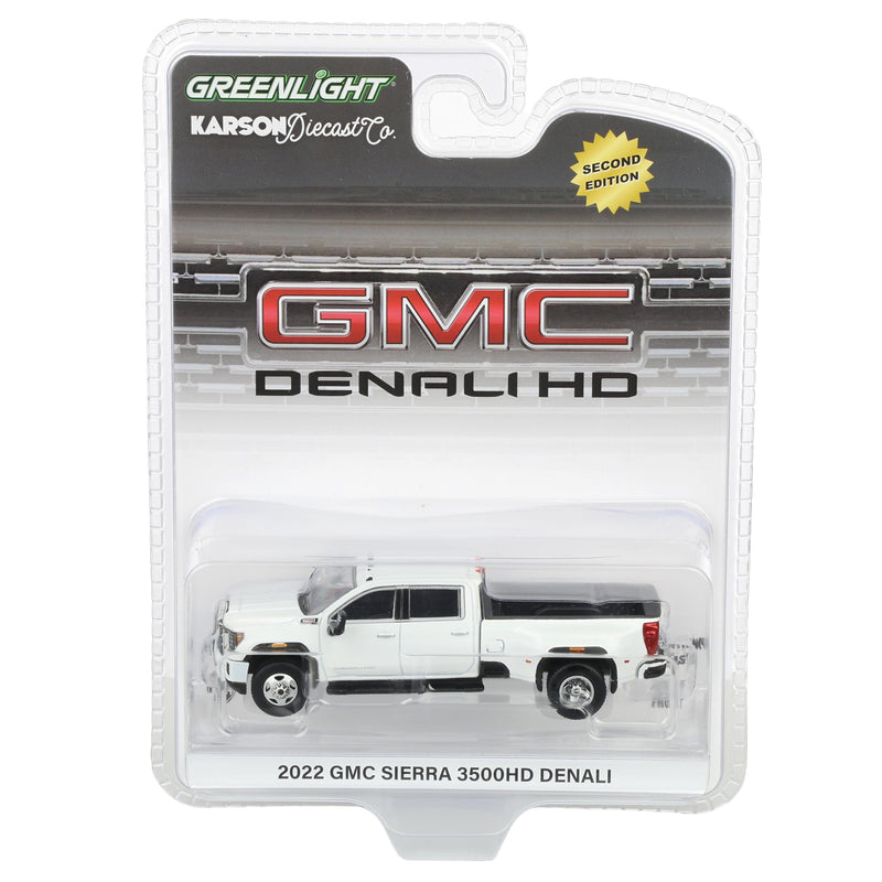 1/64 2022 GMC Sierra 3500 Denali Dually Pickup Truck, White Frost by GreenLight Collectibles