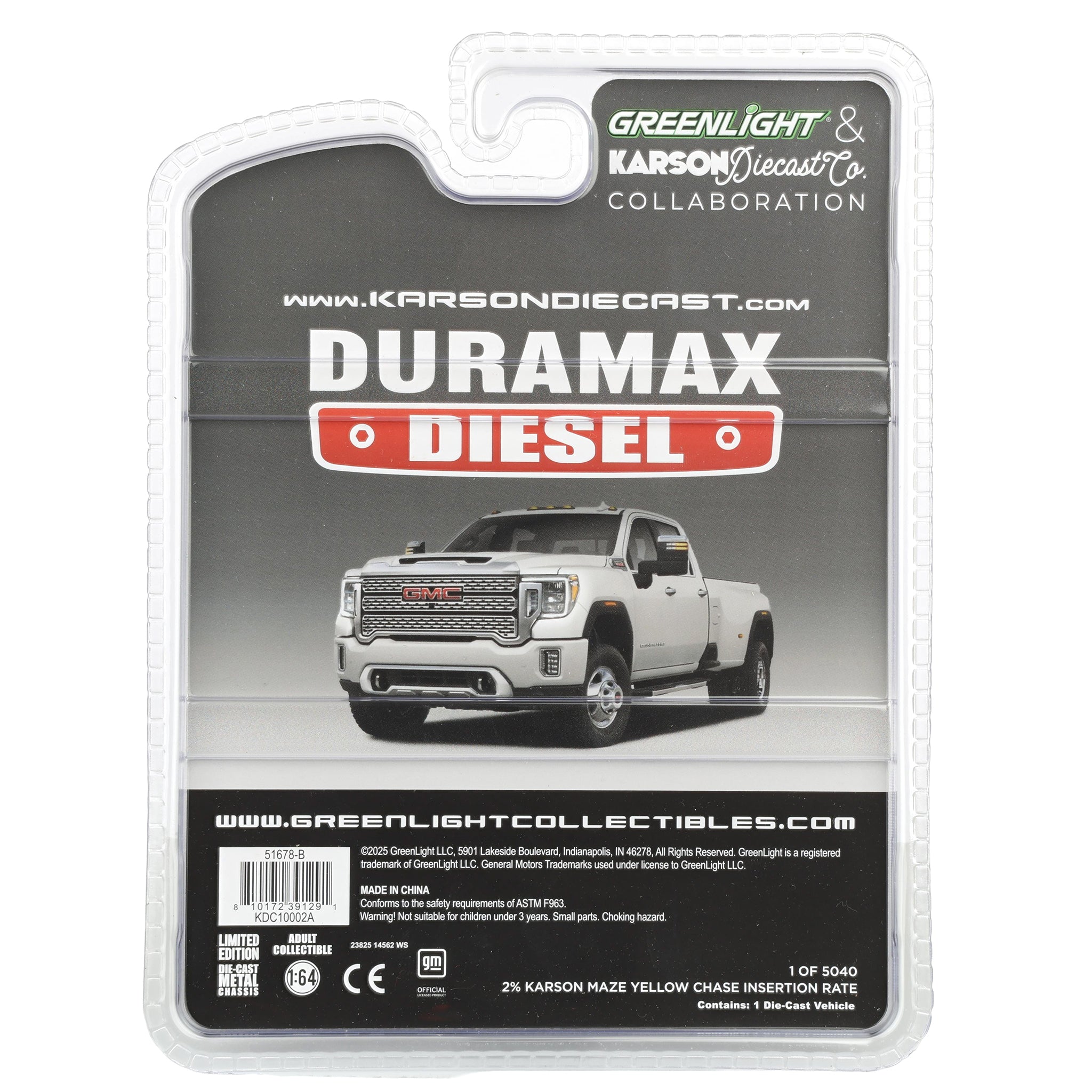 1/64 2022 GMC Sierra 3500 Denali Dually Pickup Truck, White Frost