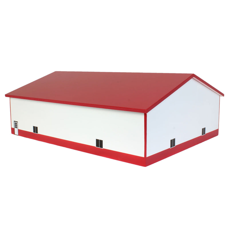 1/64 White & Red 3 Door 60ft x 80ft Wooden Implement or Shop Building