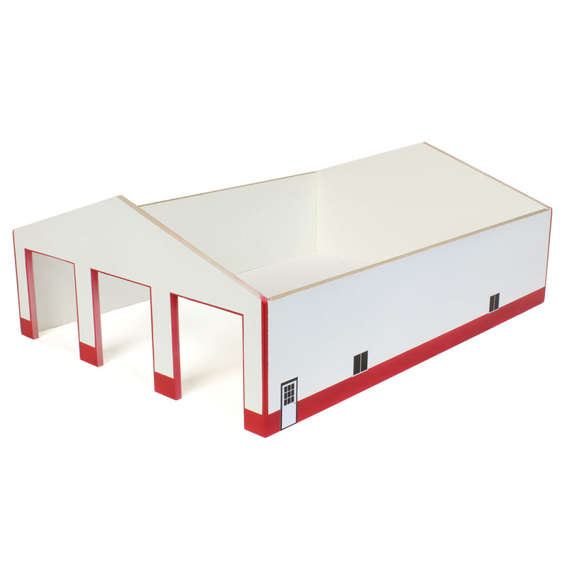 1/64 White & Red 3 Door 60ft x 80ft Wooden Implement or Shop Building