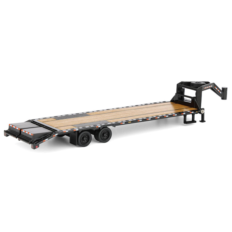 1/64 Black Gooseneck Trailer with Black Rims & Red & White Conspicuity Stripes, Outback Toys Exclusive