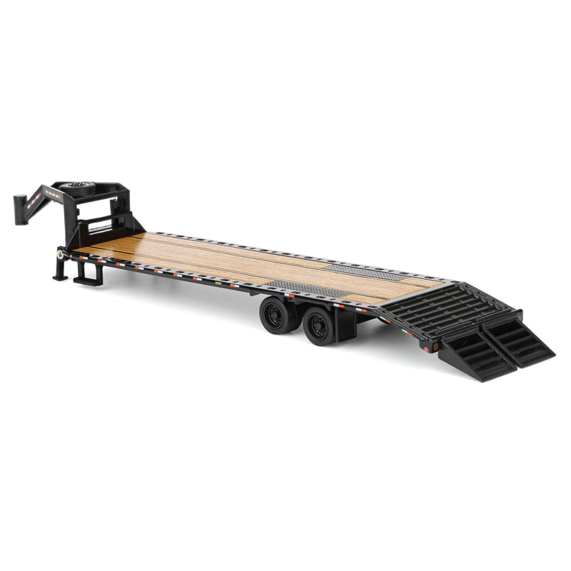 1/64 Black Gooseneck Trailer with Black Rims & Red & White Conspicuity Stripes, Outback Toys Exclusive