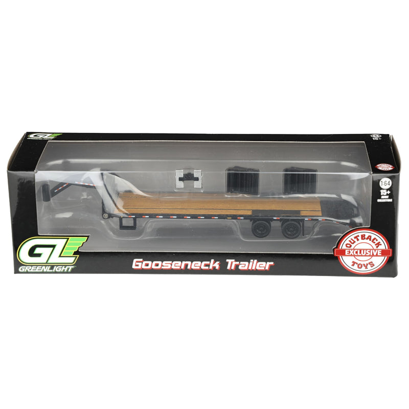 1/64 Black Gooseneck Trailer with Black Rims & Red & White Conspicuity Stripes, Outback Toys Exclusive