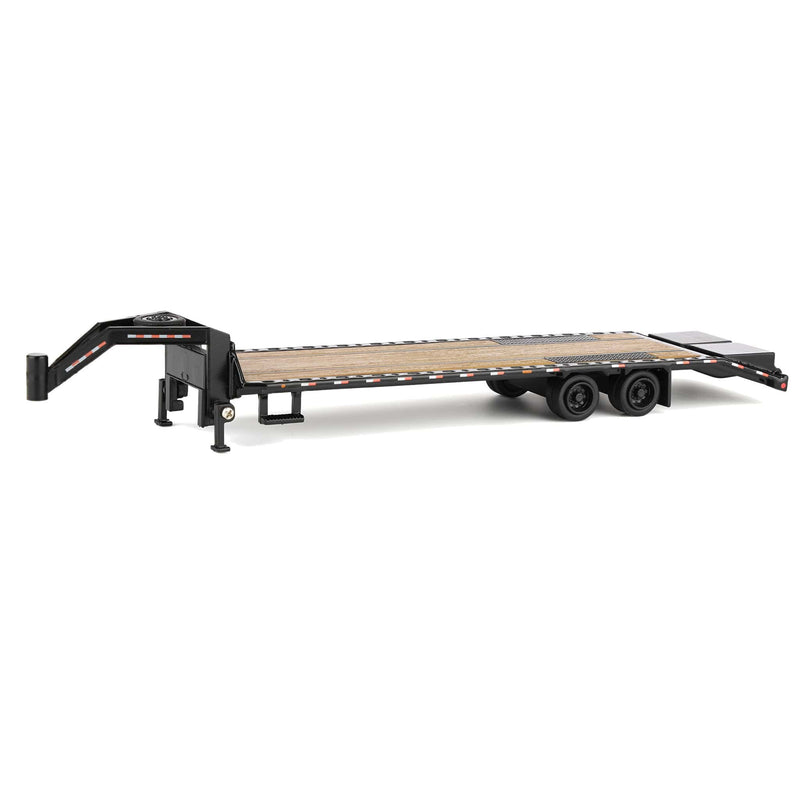 1/64 Black Gooseneck Trailer with Black Rims & Red & White Conspicuity Stripes, Outback Toys Exclusive