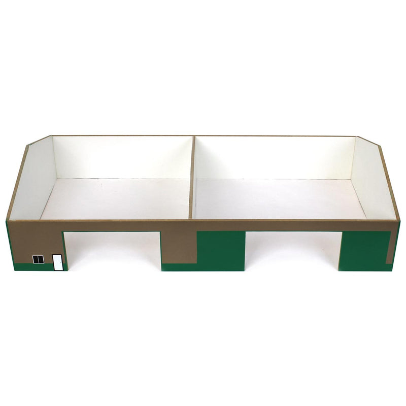 1/64 Tan & Green 2 Door 70ft x 130ft Wooden Implement Pole Building with Divided Shop Area