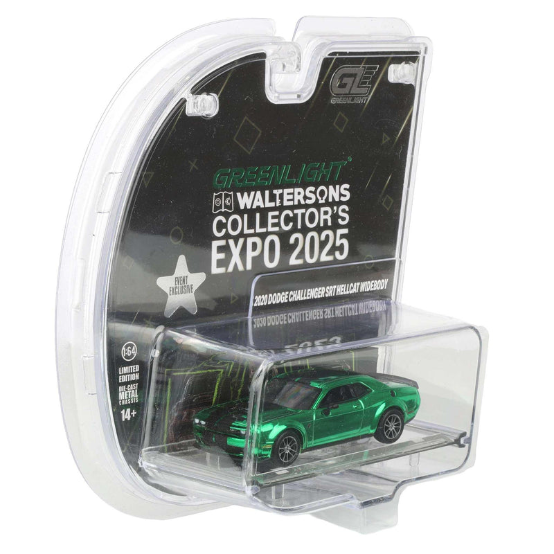 Green Chrome Chase Unit ~ 1/64 2020 Dodge Challenger SRT Hellcat Widebody, F8 Green with Indiana Stripe, 2025 GreenLight Waltersons Product Expo Exclusive