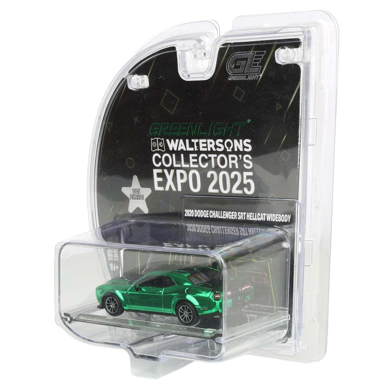 Green Chrome Chase Unit ~ 1/64 2020 Dodge Challenger SRT Hellcat Widebody, F8 Green with Indiana Stripe, 2025 GreenLight Waltersons Product Expo Exclusive
