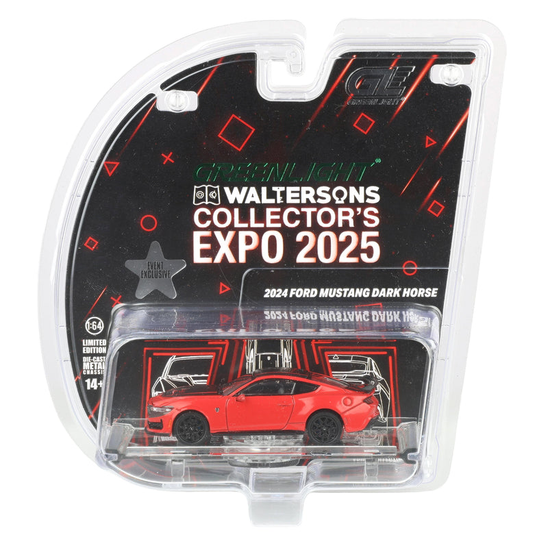 1/64 2024 Ford Mustang Dark Horse, Red with Indiana Stripe, 2025 GreenLight Waltersons Product Expo Exclusive