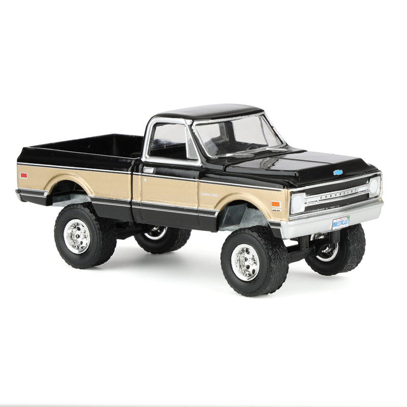 1/64 Lifted 1969 Chevrolet K10 Pickup Truck, Black & Gold, Dealer Exclusive by GreenLight Collectibles