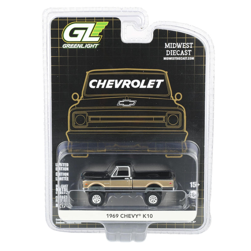 1/64 Lifted 1969 Chevrolet K10 Pickup Truck, Black & Gold, Dealer Exclusive by GreenLight Collectibles