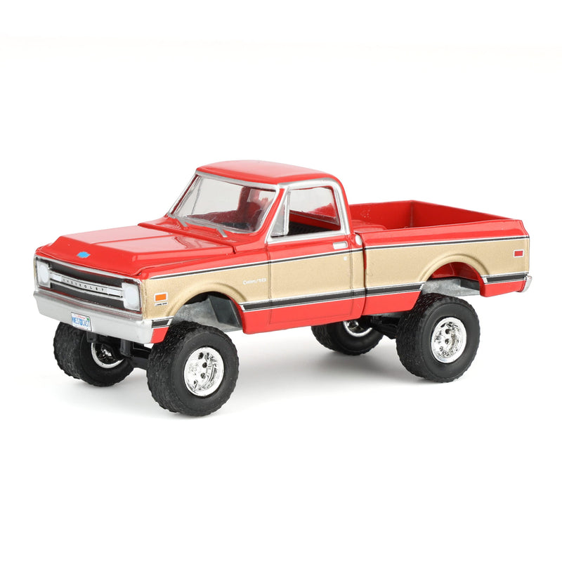 1/64 Lifted 1969 Chevrolet K10 Pickup Truck, Red & Gold, Dealer Exclusive by GreenLight Collectibles
