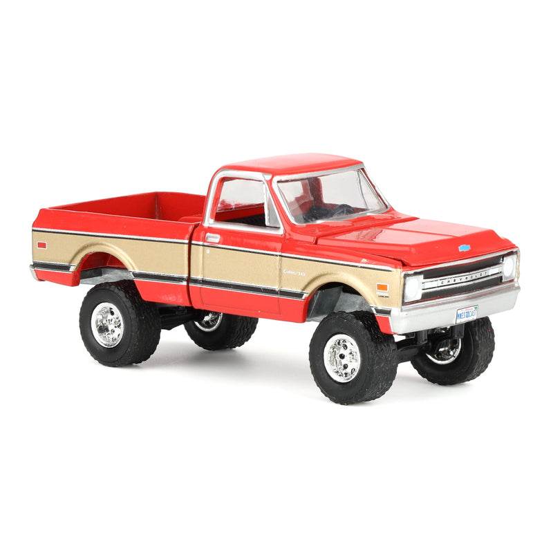 1/64 Lifted 1969 Chevrolet K10 Pickup Truck, Red & Gold, Dealer Exclusive by GreenLight Collectibles