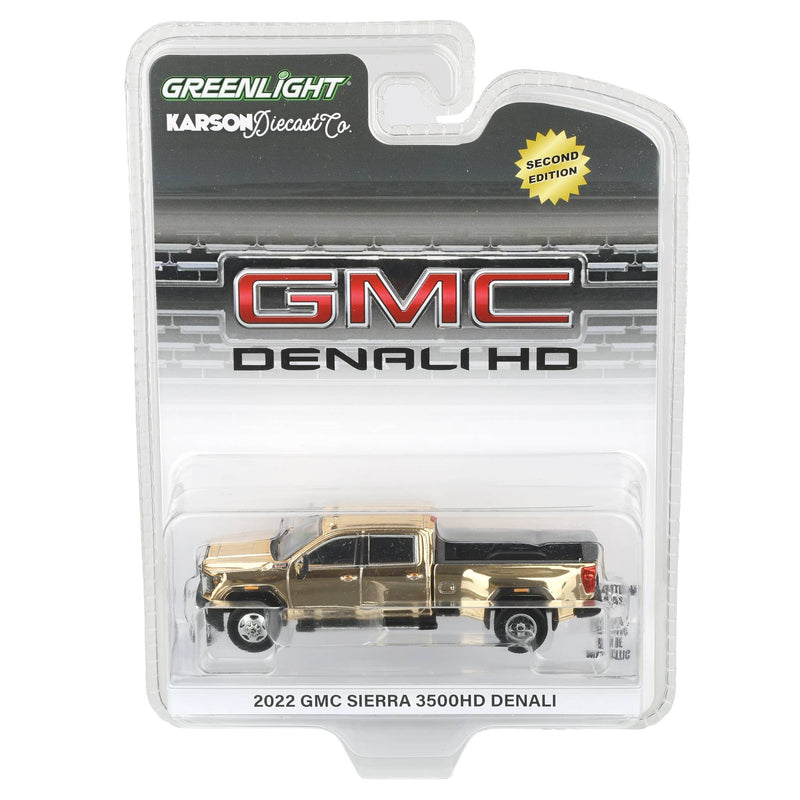 Gold Chrome Chase Unit ~ 1/64 2022 GMC Sierra 3500 Denali Dually Pickup Truck by GreenLight Collectibles