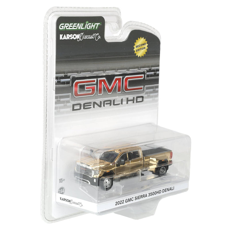 Gold Chrome Chase Unit ~ 1/64 2022 GMC Sierra 3500 Denali Dually Pickup Truck by GreenLight Collectibles
