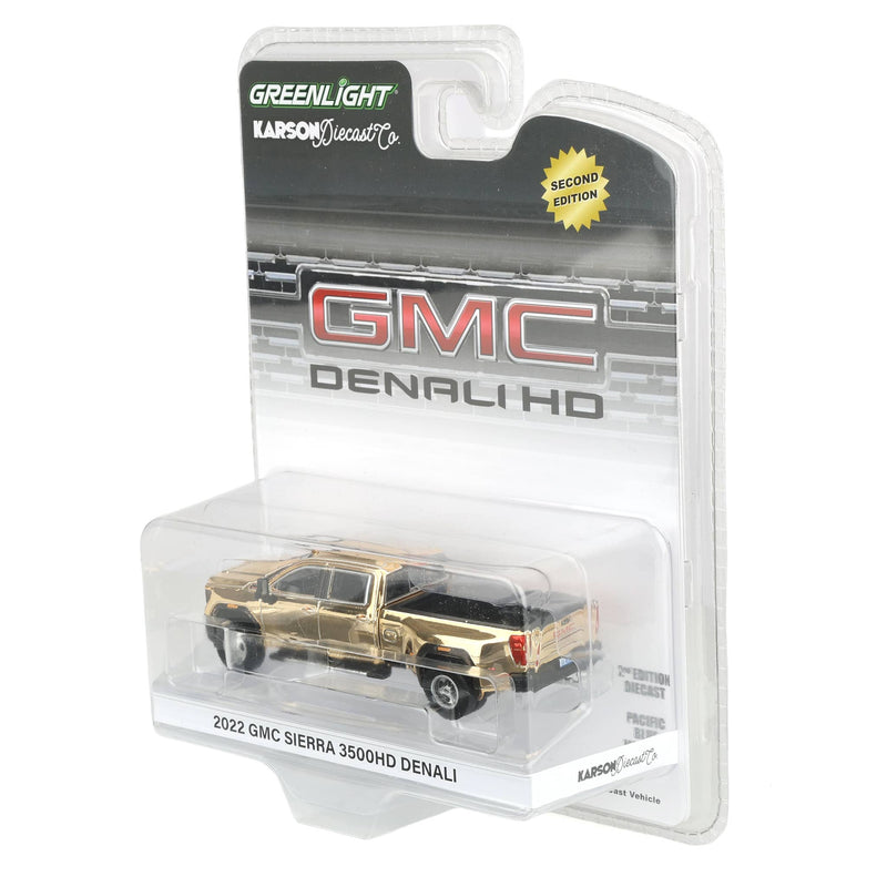 Gold Chrome Chase Unit ~ 1/64 2022 GMC Sierra 3500 Denali Dually Pickup Truck by GreenLight Collectibles