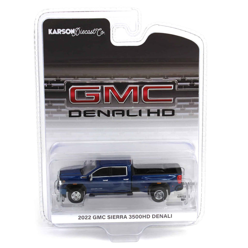 1/64 2022 GMC Sierra 3500 Denali Dually Pickup Truck, Pacific Blue (2nd Edition) by GreenLight Collectibles