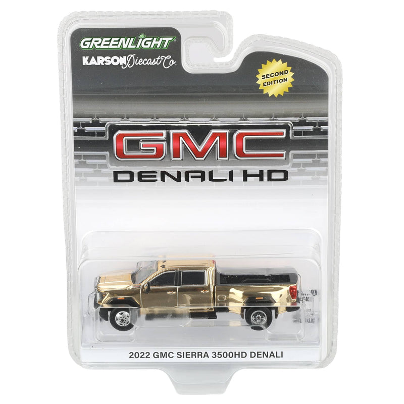 Gold Chrome Chase Unit ~ 1/64 2022 GMC Sierra 3500 Denali Dually Pickup Truck by GreenLight Collectibles