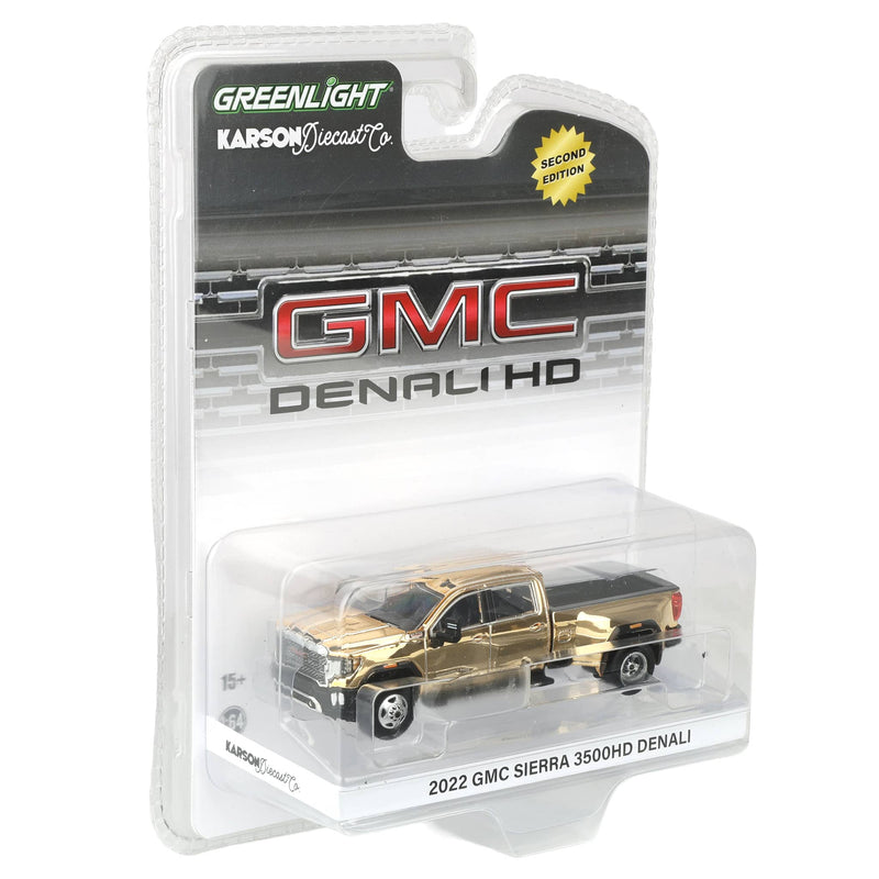 Gold Chrome Chase Unit ~ 1/64 2022 GMC Sierra 3500 Denali Dually Pickup Truck by GreenLight Collectibles