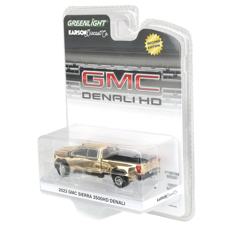 Gold Chrome Chase Unit ~ 1/64 2022 GMC Sierra 3500 Denali Dually Pickup Truck by GreenLight Collectibles
