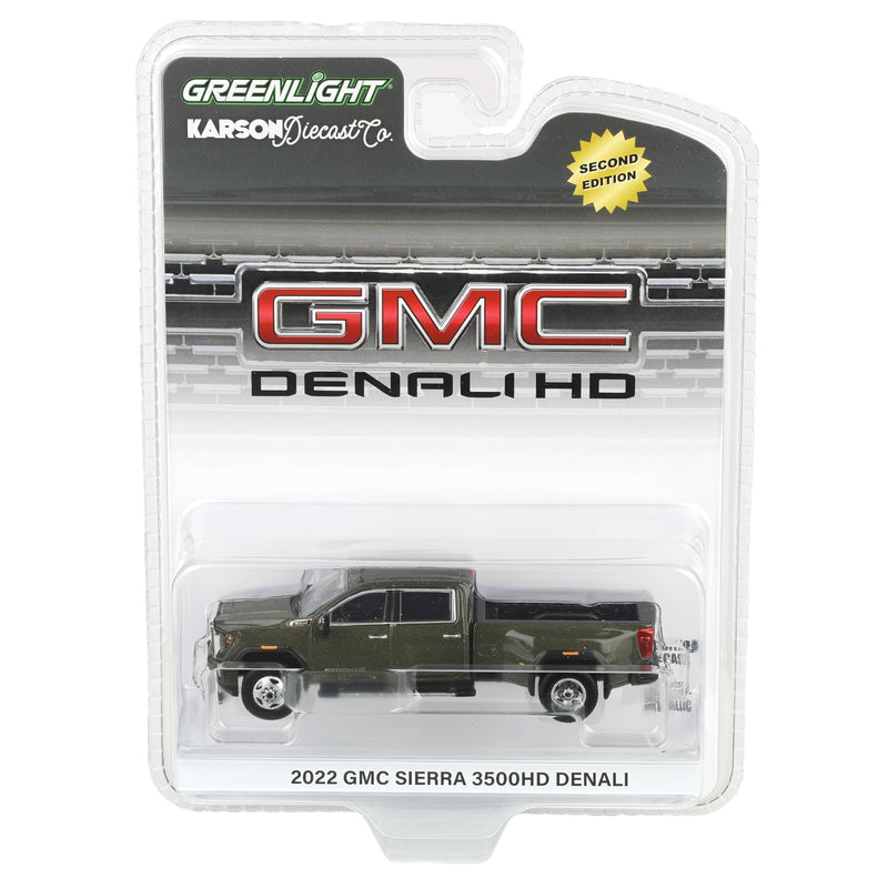 1/64 2022 GMC Sierra 3500 Denali Dually Pickup Truck, Forest Metallic (2nd Edition) by GreenLight Collectibles