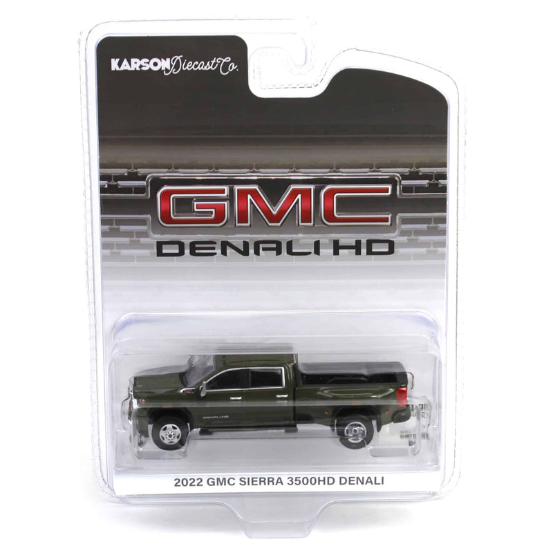 1/64 2022 GMC Sierra 3500 Denali Dually Pickup Truck, Forest Metallic (2nd Edition) by GreenLight Collectibles