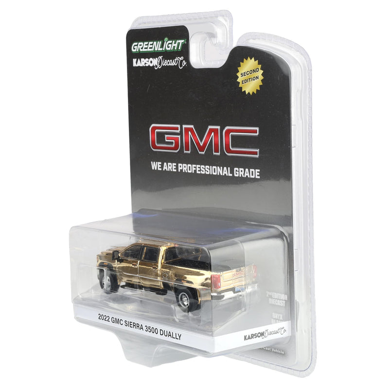 Gold Chrome Chase Unit ~ 1/64 2022 GMC Sierra 3500 Denali Dually Pickup Truck (2nd Edition) by GreenLight Collectibles