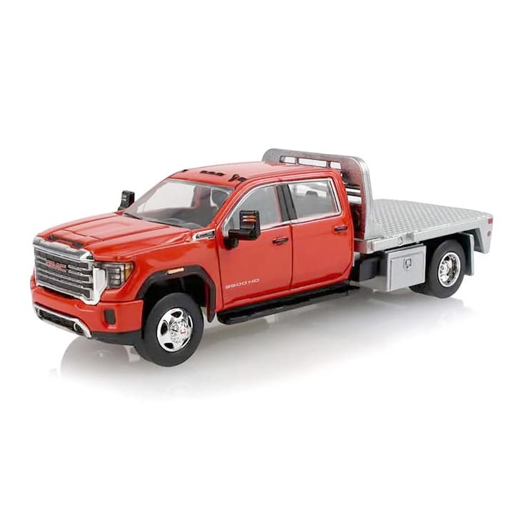 1/64 2022 GMC Sierra 3500 Pro Flatbed Pickup Truck in Cardinal Red by GreenLight Collectibles, Dealer Exclusive