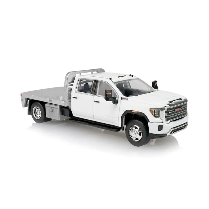 1/64 2022 GMC Sierra 3500 Pro Flatbed Pickup Truck in Summit White by GreenLight Collectibles, Dealer Exclusive