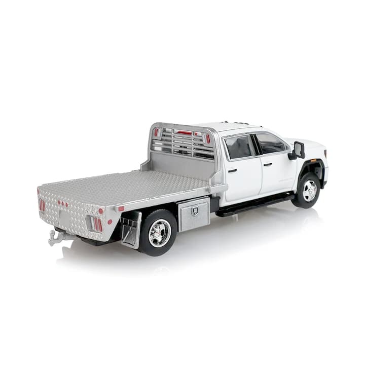 1/64 2022 GMC Sierra 3500 Pro Flatbed Pickup Truck in Summit White by GreenLight Collectibles, Dealer Exclusive