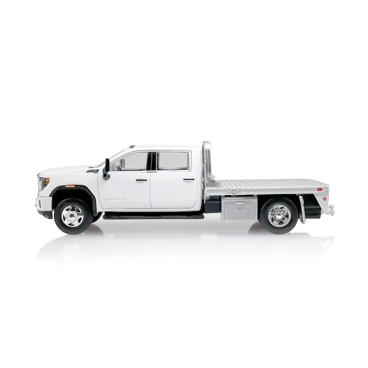 1/64 2022 GMC Sierra 3500 Pro Flatbed Pickup Truck in Summit White by GreenLight Collectibles, Dealer Exclusive