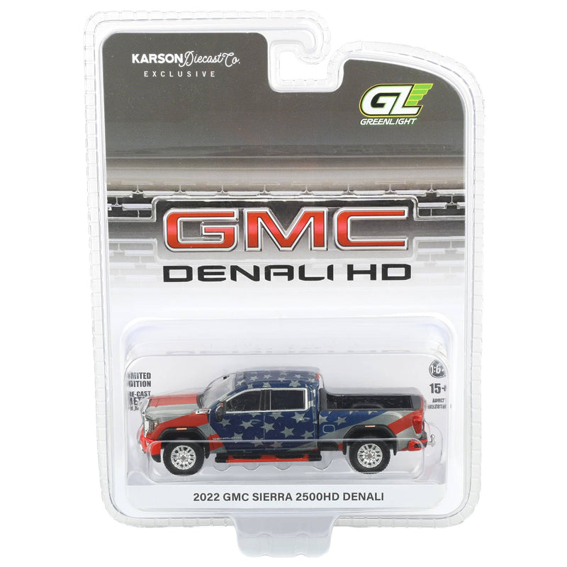 Raw Chase Unit ~ 1/64 2022 GMC Sierra Denali 2500HD, Stars & Stripes USA 250, Dealer Exclusive