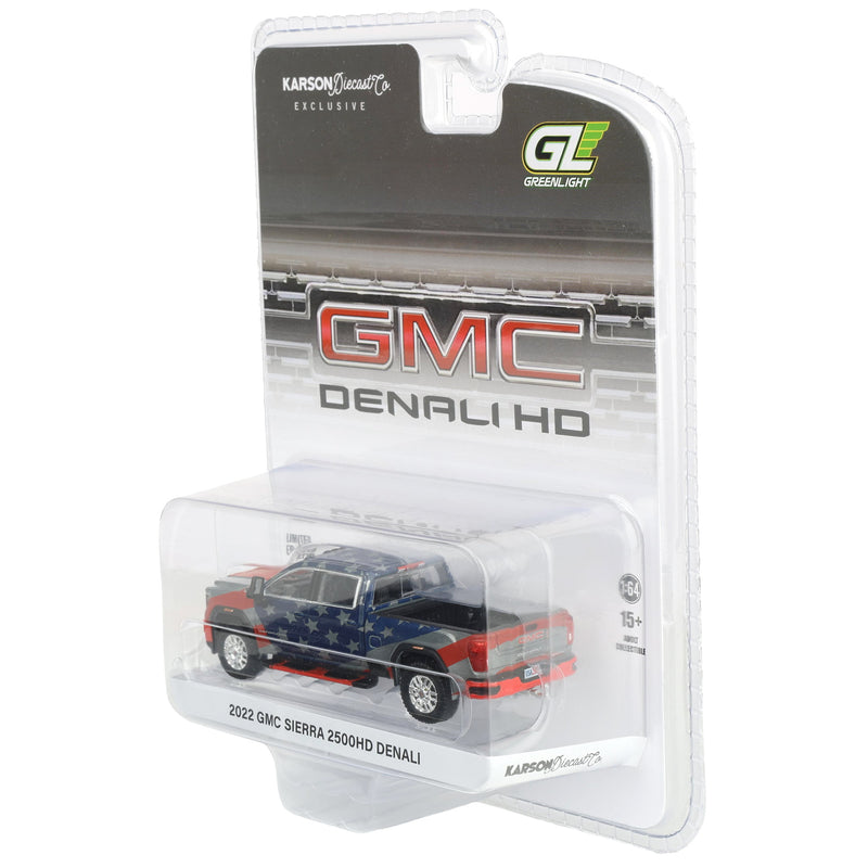 Raw Chase Unit ~ 1/64 2022 GMC Sierra Denali 2500HD, Stars & Stripes USA 250, Dealer Exclusive