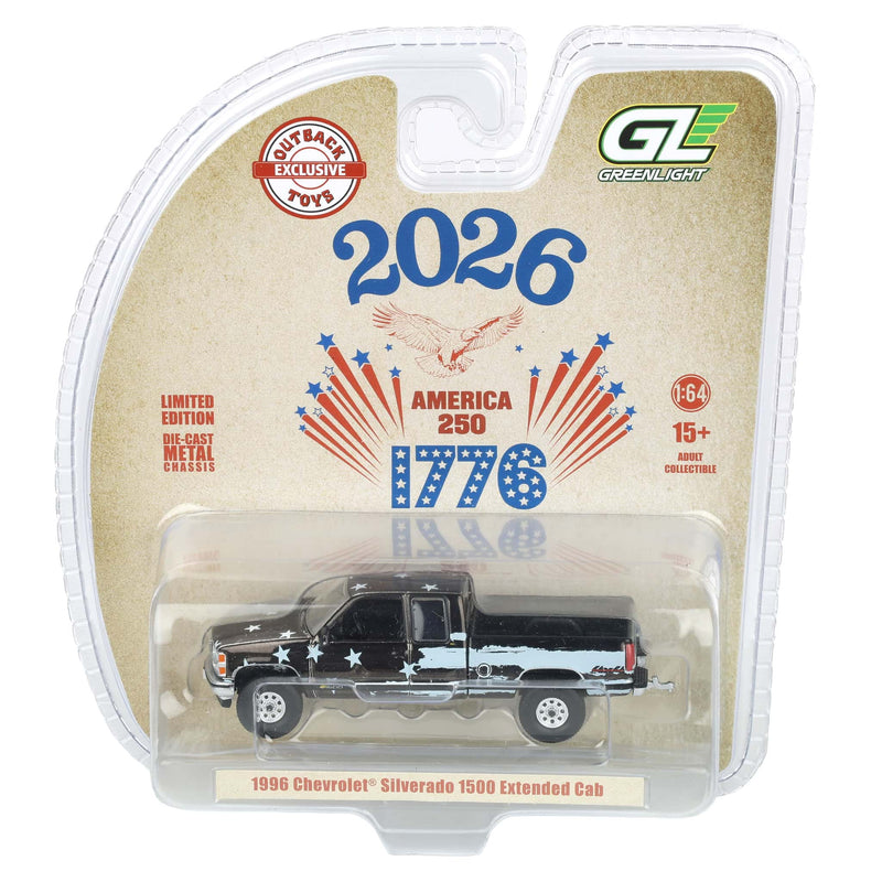 Black Chrome Chase Unit ~ 1/64 1996 Chevrolet Silverado Pickup Truck, USA 250 Tribute, Outback Toys Exclusive Limited to 37 Units