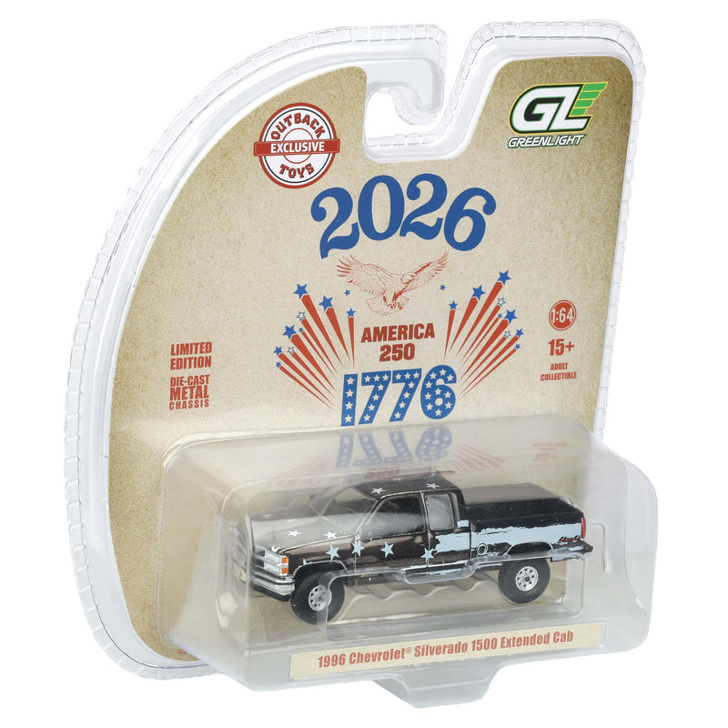 Black Chrome Chase Unit ~ 1/64 1996 Chevrolet Silverado Pickup Truck, USA 250 Tribute, Outback Toys Exclusive Limited to 37 Units