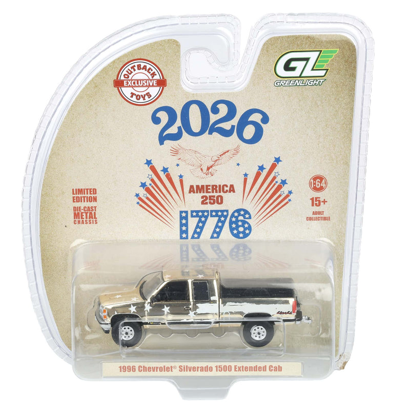 Gold Chrome Chase Unit ~ 1/64 1996 Chevrolet Silverado Pickup Truck, USA 250 Tribute, Outback Toys Exclusive Limited to 37 Units