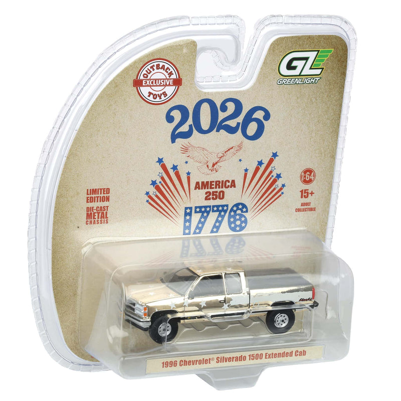 Gold Chrome Chase Unit ~ 1/64 1996 Chevrolet Silverado Pickup Truck, USA 250 Tribute, Outback Toys Exclusive Limited to 37 Units