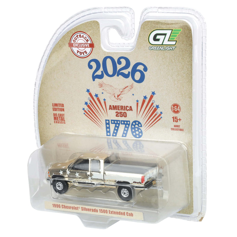 Gold Chrome Chase Unit ~ 1/64 1996 Chevrolet Silverado Pickup Truck, USA 250 Tribute, Outback Toys Exclusive Limited to 37 Units