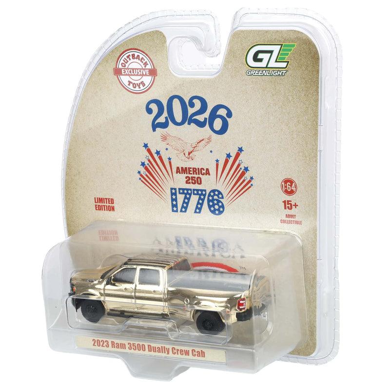 Gold Chrome Chase Unit ~ 1/64 2023 RAM 3500 Dually Pickup Truck, USA 250 Tribute, Outback Toys Exclusive Limited to 37 Units, America 250