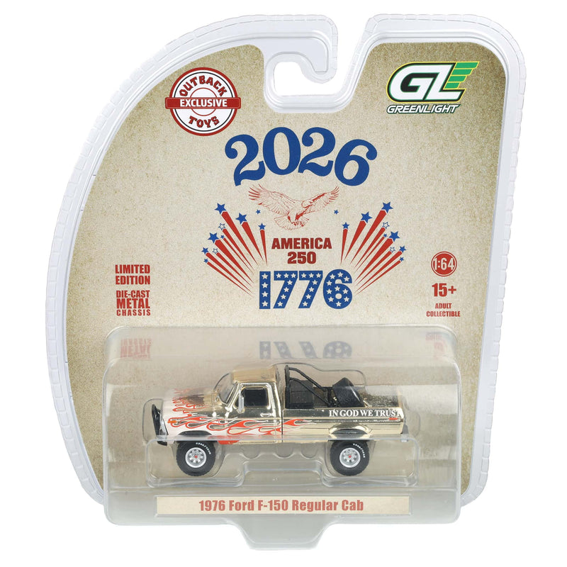 Gold Chrome Chase Unit ~ 1/64 Lifted 1976 Ford F-150 Pickup Truck, USA 250 Tribute, Outback Toys Exclusive Limited to 37 Units