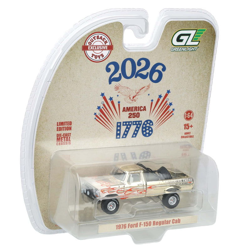 Gold Chrome Chase Unit ~ 1/64 Lifted 1976 Ford F-150 Pickup Truck, USA 250 Tribute, Outback Toys Exclusive Limited to 37 Units