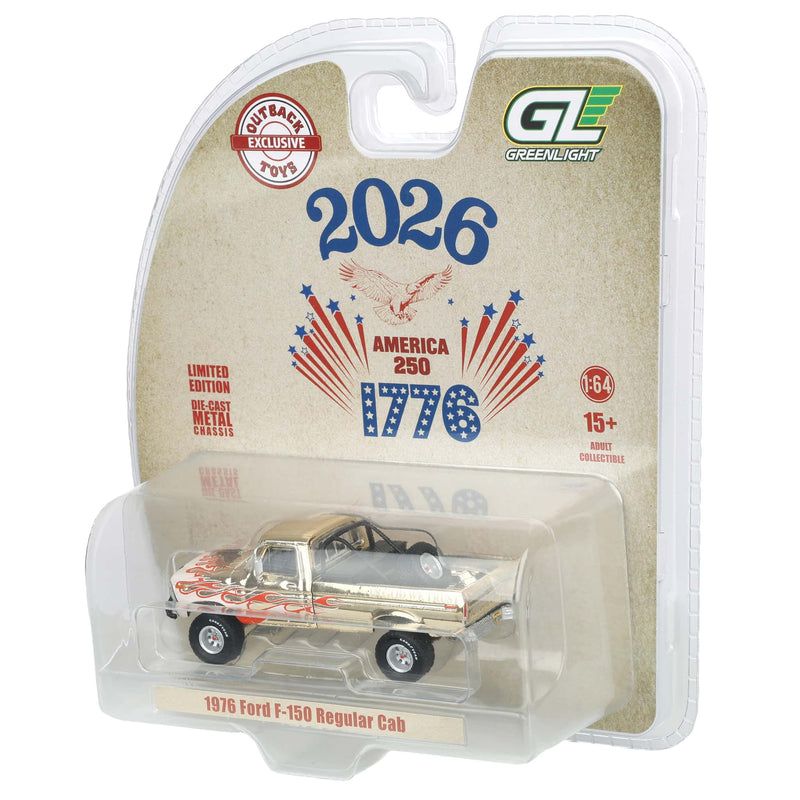 Gold Chrome Chase Unit ~ 1/64 Lifted 1976 Ford F-150 Pickup Truck, USA 250 Tribute, Outback Toys Exclusive Limited to 37 Units